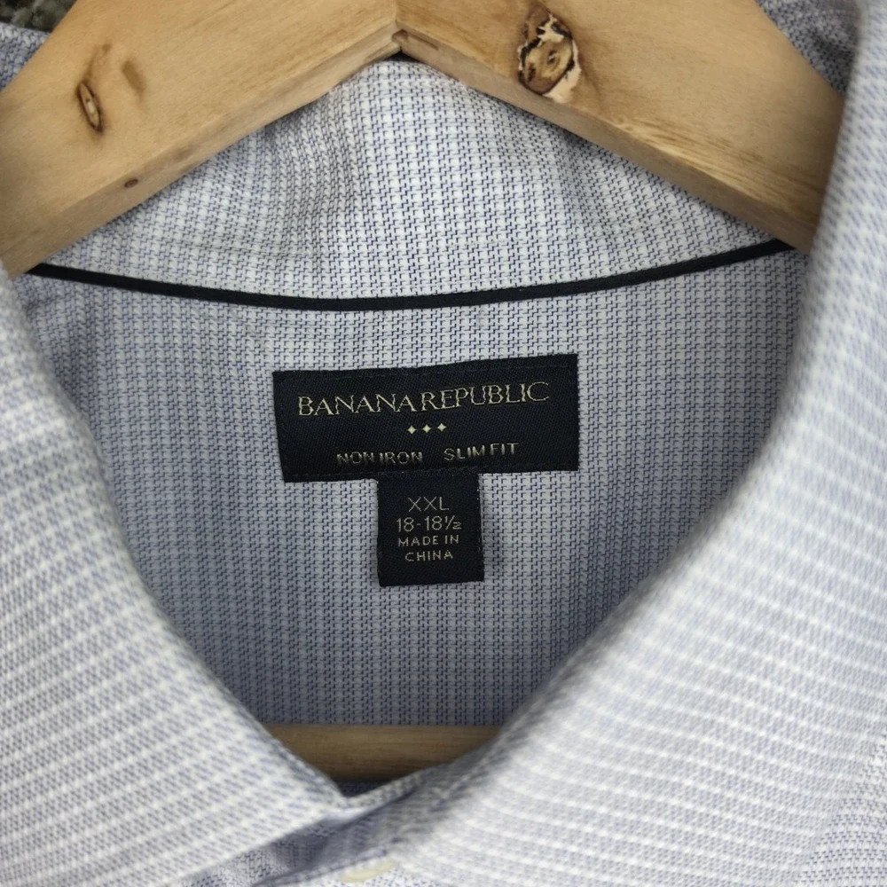 Banana Republic Dress Shirt Mens 18-18.5 XXL Blue Button No Iron Slim Fit Career
